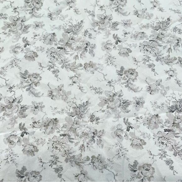Lauren Ralph Lauren Twin Size Floral Print Flat Sheet Gray White 100% cotton - Picture 1 of 5